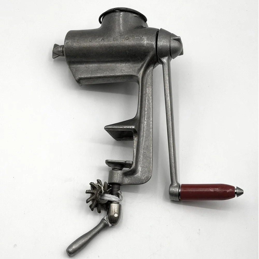 Vintage Ebaloy Cast Aluminum Meat Grinder Food Chopper Clamp On Red Handle